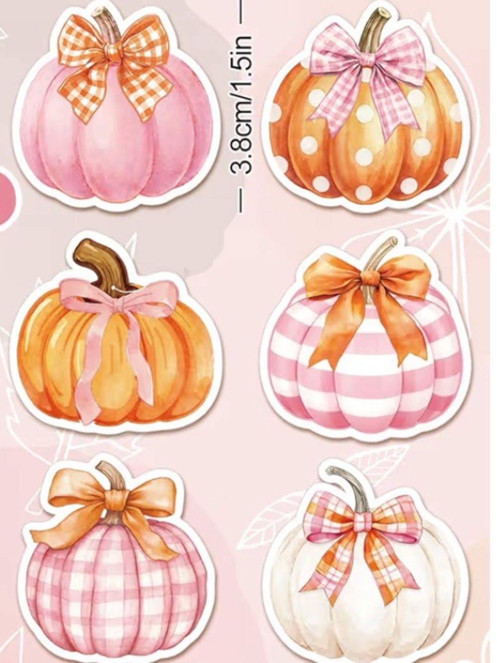 NEW! 50 Pink & Orange Bow Plaid Pumpkin 1.5 inch Fall Stickers
